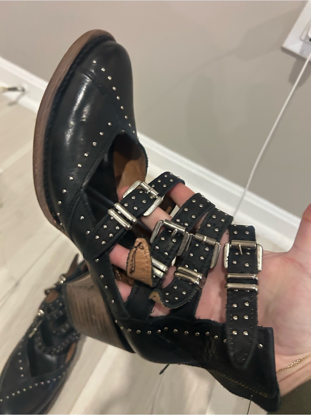 Free Bird Black Studded Multi-Buckle Women's Shoe